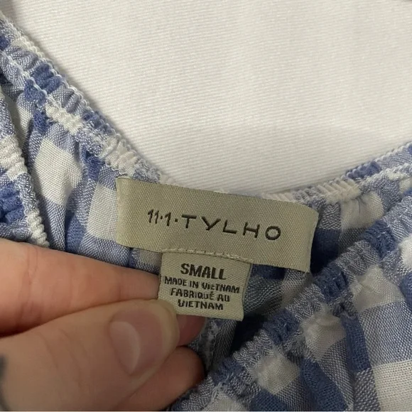 Anthropologie ie 11.1. Tylho Kinsey Off-The-Shoulder Blue & White Gingham Dress - Picture 3 of 15